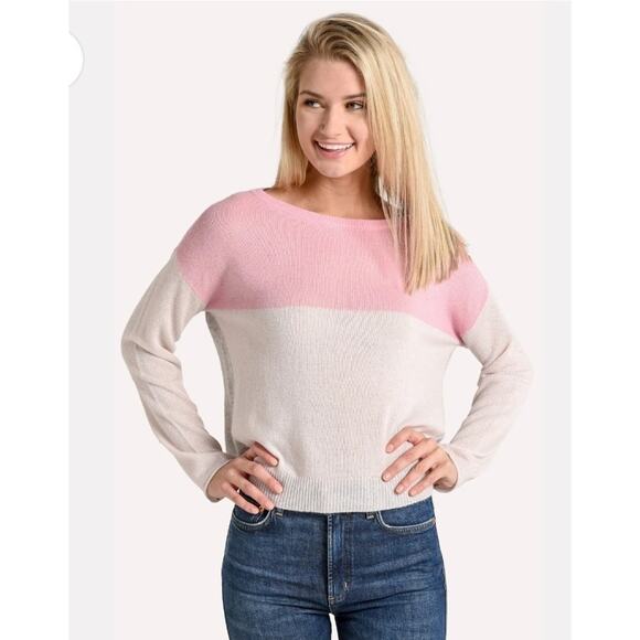 ATM 100% Cashmere Hi Low Colorblock Crewneck Long Sleeve Sweater Women's Size XS - Picture 1 of 9